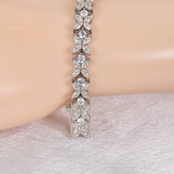 GRA Certified Marquise and Round Cut Moissanite Tennis Bracelet 925 Sterling - Picture 10 of 13